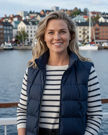 Ingrid, 29, Norwegian woman from Oslo with a natural smile near the harbor