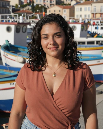 Léa, 33, French woman from Marseille at the sunny Vieux-Port harbor