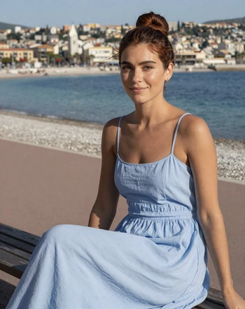 Manon, 29, French woman from Nice sitting along the Côte d Azur promenade