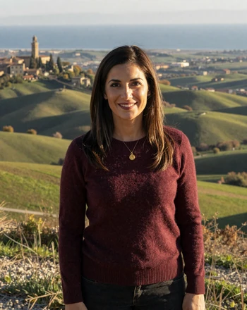 Martina, 35, San Marinese woman on a hilltop viewpoint in Borgo Maggiore with Adriatic coast in distance
