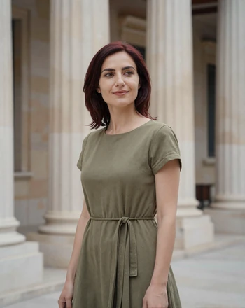 Ioanna, 33, Greek woman from Patras near a neoclassical building with stone columns