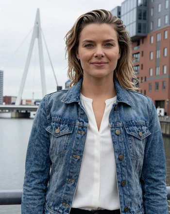 Sanne, 31, Dutch woman from Rotterdam near modern city architecture