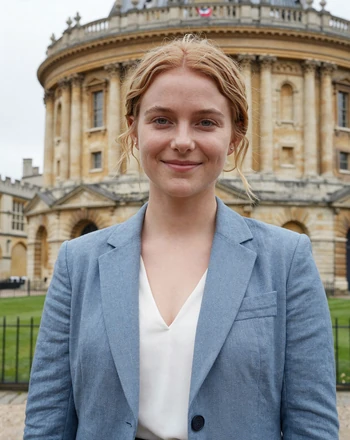 Grace, 28, British woman from Oxford in front of the historic university