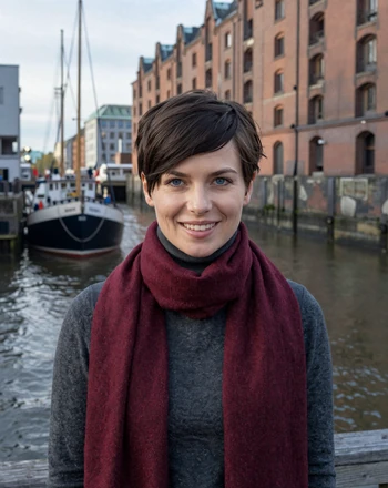 Julia, 26, German woman from Hamburg at the harbor waterfront