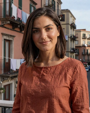 Alessia, 27, Italian woman from Naples with confident smile near colorful Neapolitan balcony