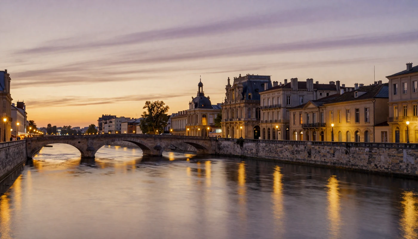 Romantic European waterfront at sunset where international couples begin their love stories