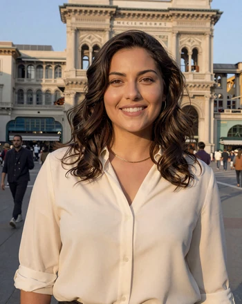 Giulia, 29, Italian woman from Milan with bright smile on an elegant city street