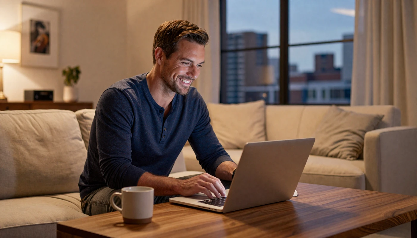 American man connecting with European women online through Readingpsychology Dating platform